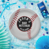 Personalisierter Baseball Bar Mitzvah Rot Schwarz- Pappteller (Party)