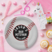 Personalisierter Baseball Bar Mitzvah Rot Schwarz- Pappteller (Party)