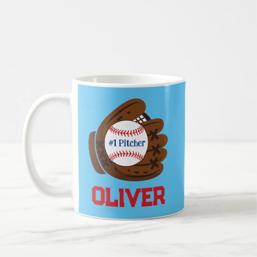 Personalisierter Baseball des Pitcher Boy Kaffeetasse (Links)