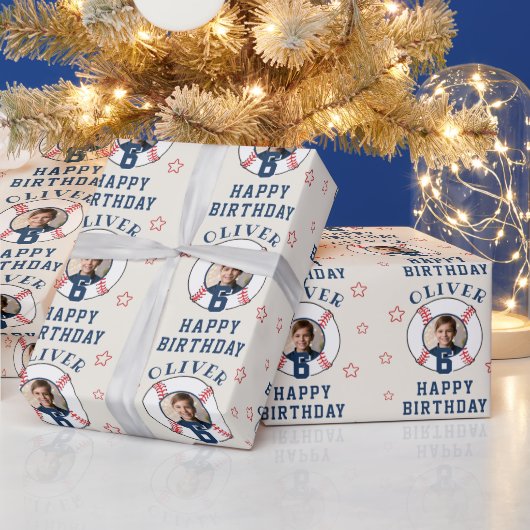 Personalisierter Baseball-Geburtstagsfoto Geschenkpapier (Feiertage)