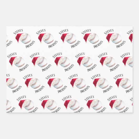 Personalisierter Baseball-Glückwunsch Weihnachtsfe Geschenkpapier Set (Vorderseite)