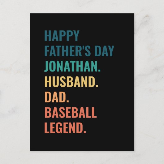 Personalisierter Baseball Legend Husband Vatertag Feiertagspostkarte (Vorderseite)