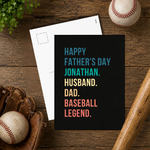 Personalisierter Baseball-Legend-Vatertag Feiertagspostkarte