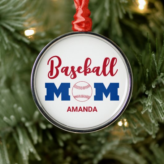 Personalisierter Baseball Mama Individuelle Name W Ornament Aus Metall (Baum)