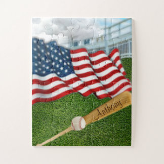 Personalisierter Baseball mit amerikanischer Flagg Puzzle