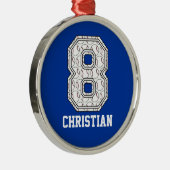 Personalisierter Baseball Nr. 8 Silbernes Ornament (Rechts)