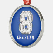 Personalisierter Baseball Nr. 8 Silbernes Ornament (Links)