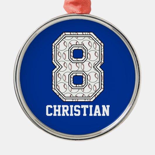Personalisierter Baseball Nr. 8 Silbernes Ornament (Vorne)