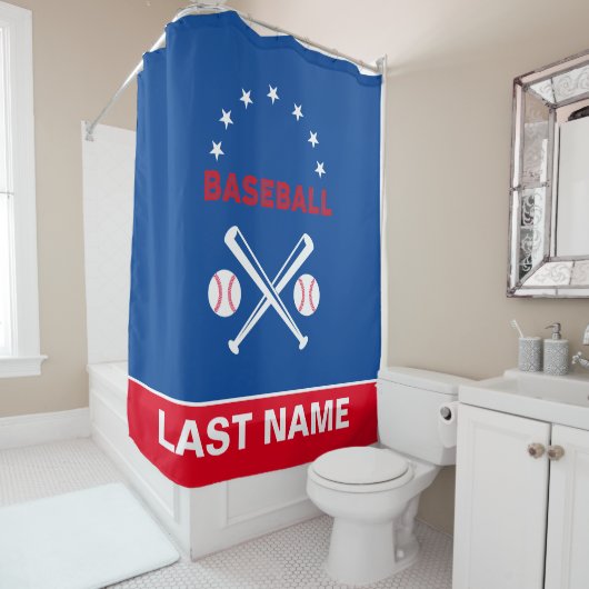 Personalisierter Baseball-Player Duschvorhang (Beispiel)