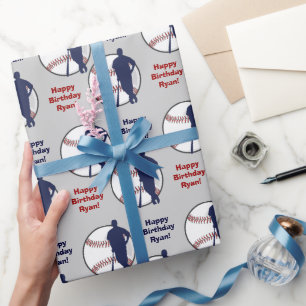 Personalisierter Baseball-Spieler Geburtstag Geschenkpapier