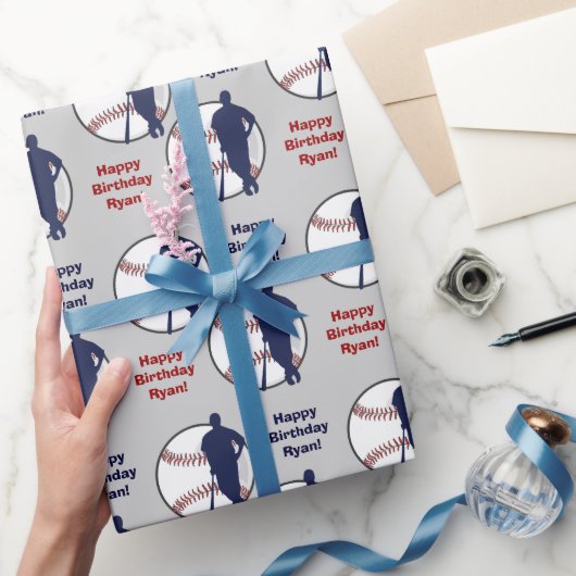 Personalisierter Baseball-Spieler Geburtstag Geschenkpapier (Schenken)