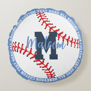 Personalisierter Baseball-Sport Kinder Blau Rundes Kissen