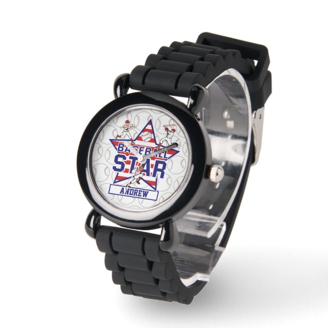 Personalisierter Baseball-Star und Streifen Armbanduhr (Winkel)