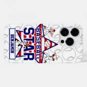 Personalisierter Baseball-Star und Streifen Case-Mate iPhone Hülle (Rückseite (Horizontal))