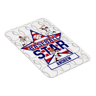 Personalisierter Baseball-Star und Streifen Magnet