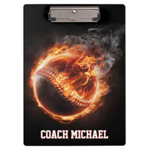 Personalisierter Baseballball in Flammen Klemmbrett