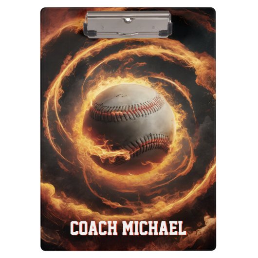 Personalisierter Baseballball in Flammen Klemmbrett (Vorderseite)