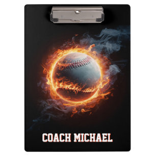 Personalisierter Baseballball in Flammen Klemmbrett