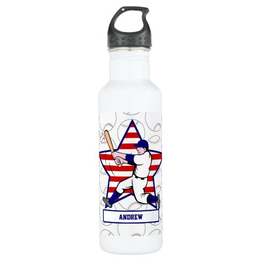Personalisierter Baseballbatter Star und Streifen Trinkflasche (Vorderseite)