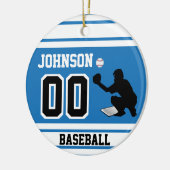 Personalisierter Baseballfänger | Blau und Weiß Keramik Ornament (Links)