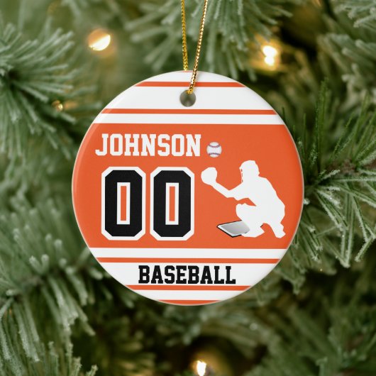 Personalisierter Baseballfänger | Orange und Schwa Keramik Ornament (Baum)