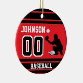 Personalisierter Baseballfänger | Rot und Schwarz Keramik Ornament (Rechts)