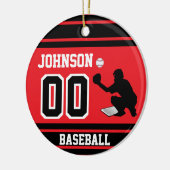 Personalisierter Baseballfänger | Rot und Schwarz Keramik Ornament (Links)