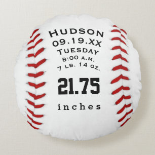 Personalisierter Baseballname und Babystatus Rundes Kissen