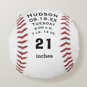 Personalisierter Baseballname und Babystatus Rundes Kissen