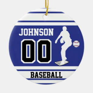 Personalisierter Baseballpitcher Dunkelblau und w Keramik Ornament