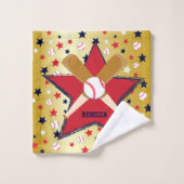 Personalisierter Baseballschläger-Ball und Badhandtuch Set (Waschlappen)