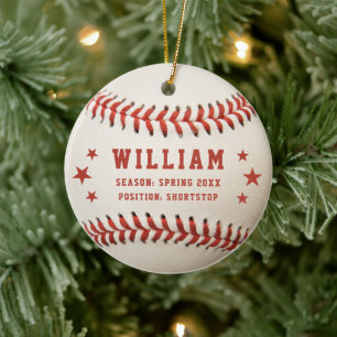 Personalisierter Baseballspieler-Name Kinder-Weihn Keramik Ornament
