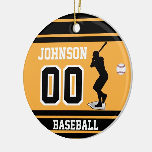 Personalisierter Baseballstapler| Gold und Schwarz Keramik Ornament (Links)