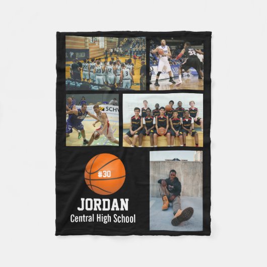 Personalisierter Basketball 5 Fotocollage Name Tea Fleecedecke (Vorderseite)