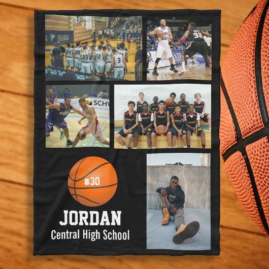 Personalisierter Basketball 5 Fotocollage Name Tea Fleecedecke