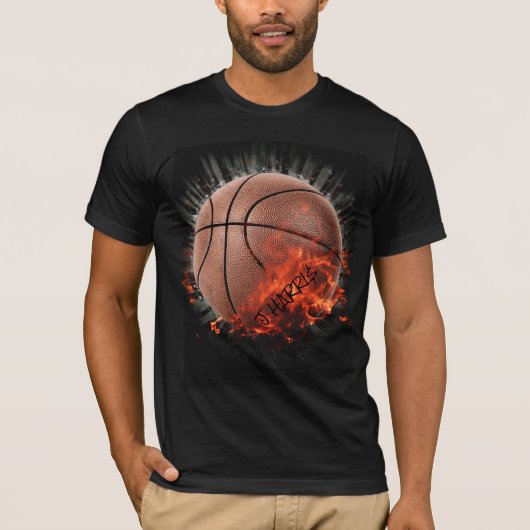 Personalisierter Basketball am Feuer T-Shirt (Vorderseite)