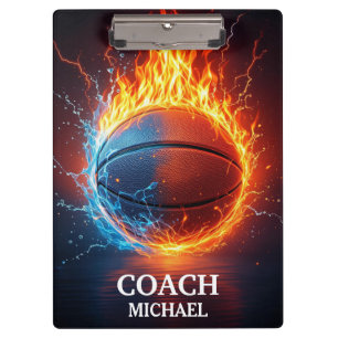 Personalisierter Basketball auf Feuer und Wasser Klemmbrett