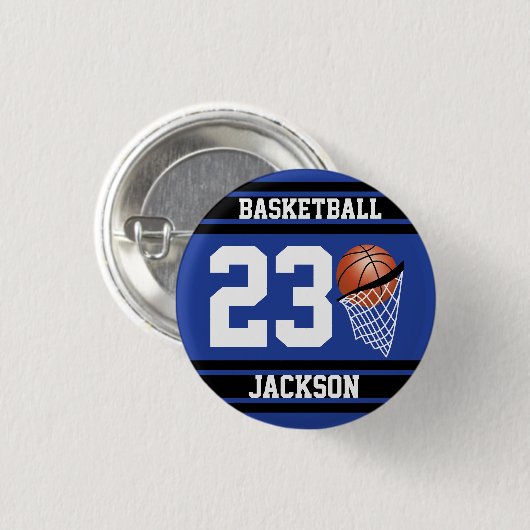 Personalisierter Basketball Dunkelblau und schwarz Button (Vorne & Hinten)