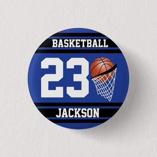 Personalisierter Basketball Dunkelblau und schwarz Button (Vorderseite)