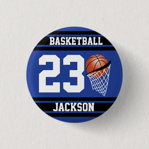 Personalisierter Basketball Dunkelblau und schwarz Button