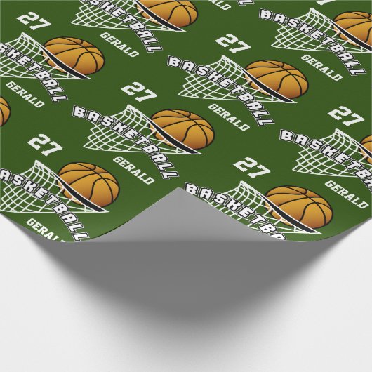 Personalisierter Basketball - Dunkelgrün Geschenkpapier (Ecke)