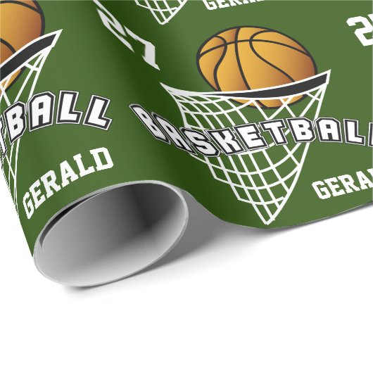 Personalisierter Basketball - Dunkelgrün Geschenkpapier (Rolleneckpunkt)