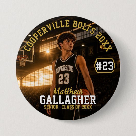 Personalisierter Basketball-Foto-Button Button (Vorderseite)