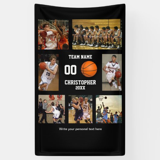 Personalisierter Basketball-Fotocollage-Player Banner (Vertikal)