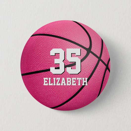 personalisierter Basketball für hellrosa Girls Button (Vorderseite)