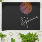 Personalisierter Basketball in Schwarz und Weiß Geschirrtuch (Gefaltet)