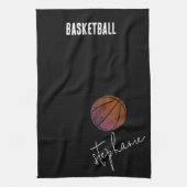 Personalisierter Basketball in Schwarz und Weiß Geschirrtuch (Vertikal)