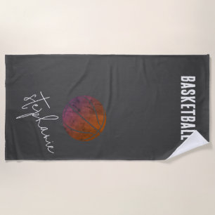 Personalisierter Basketball in Schwarz und Weiß Strandtuch