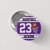 Personalisierter Basketball Lila und weiß Button (Vorne & Hinten)