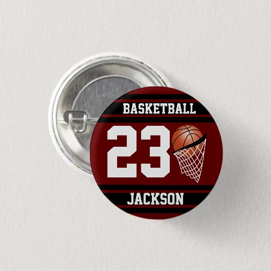 Personalisierter Basketball-Maroon Button (Vorne & Hinten)